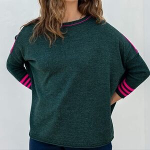 Mer Sea Catalina Crewneck Oversized Holiday One Size Emerald Pink Stripes